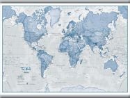 Small The World Is Art - Wall Map Blue (Hanging bars)