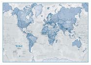 Large The World Is Art - Wall Map Blue (Pinboard & wood frame - White)