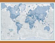 Medium The World Is Art - Wall Map Blue (Rolled Canvas with Wooden Hanging Bars)