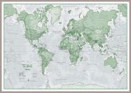 Large The World Is Art - Wall Map Green (Pinboard & framed - Silver)