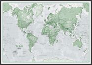Large The World Is Art - Wall Map Green (Wood Frame - Black)