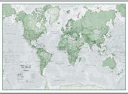 Large The World Is Art - Wall Map Green (Rolled Canvas with Hanging Bars)
