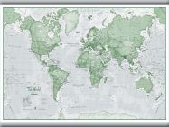 Medium The World Is Art - Wall Map Green (Rolled Canvas with Hanging Bars)
