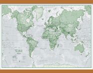 Medium The World Is Art - Wall Map Green (Rolled Canvas with Wooden Hanging Bars)