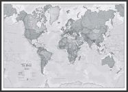 Large The World Is Art - Wall Map Grey (Wood Frame - Black)