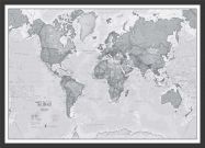 Medium The World Is Art - Wall Map Grey (Wood Frame - Black)