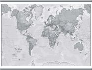 Medium The World Is Art - Wall Map Grey (Rolled Canvas with Hanging Bars)