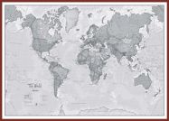 Huge The World Is Art - Wall Map Grey (Pinboard & framed - Dark Oak)