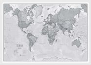 Medium The World Is Art - Wall Map Grey (Pinboard & wood frame - White)