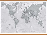 Large The World Is Art - Wall Map Grey (Wooden hanging bars)