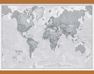 Medium The World Is Art - Wall Map Grey (Rolled Canvas with Wooden Hanging Bars)