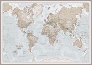 Large The World Is Art - Wall Map Neutral (Pinboard & framed - Silver)