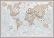 Huge The World Is Art - Wall Map Neutral (Pinboard & framed - Silver)
