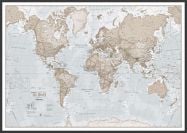 Large The World Is Art - Wall Map Neutral (Wood Frame - Black)