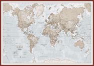 Large The World Is Art - Wall Map Neutral (Pinboard & framed - Dark Oak)