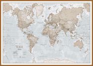 Large The World Is Art - Wall Map Neutral (Pinboard & wood frame - Teak)