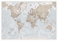Large The World Is Art - Wall Map Neutral (Wood Frame - White)