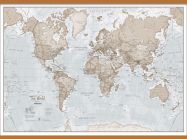 Large The World Is Art - Wall Map Neutral (Rolled Canvas with Wooden Hanging Bars)