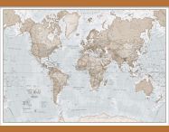 Medium The World Is Art - Wall Map Neutral (Rolled Canvas with Wooden Hanging Bars)