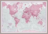 Medium The World Is Art - Wall Map Pink (Pinboard & framed - Silver)