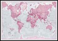 Huge The World Is Art - Wall Map Pink (Pinboard & framed - Black)