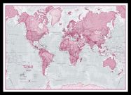 Medium The World Is Art - Wall Map Pink (Pinboard & framed - Black)