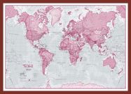 Small The World Is Art - Wall Map Pink (Pinboard & framed - Dark Oak)