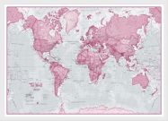 Small The World Is Art - Wall Map Pink (Pinboard & wood frame - White)