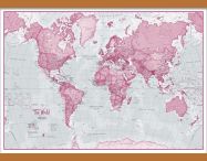 Medium The World Is Art - Wall Map Pink (Rolled Canvas with Wooden Hanging Bars)