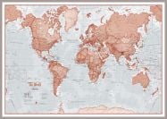 Large The World Is Art - Wall Map Red (Pinboard & framed - Silver)