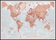 Large The World Is Art - Wall Map Red (Pinboard & wood frame - Black)
