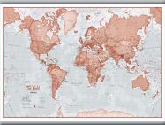 Medium The World Is Art - Wall Map Red (Rolled Canvas with Hanging Bars)