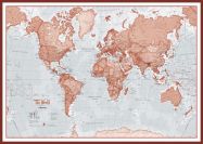 Large The World Is Art - Wall Map Red (Pinboard & framed - Dark Oak)