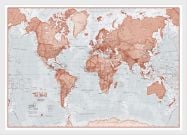Small The World Is Art - Wall Map Red (Wood Frame - White)