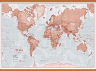 Huge The World Is Art - Wall Map Red (Rolled Canvas with Wooden Hanging Bars)