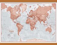 Medium The World Is Art - Wall Map Red (Rolled Canvas with Wooden Hanging Bars)