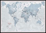 Large The World Is Art - Wall Map Teal (Pinboard & framed - Black)