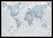 Small The World Is Art - Wall Map Teal (Pinboard & framed - Black)