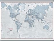 Small The World Is Art - Wall Map Teal (Hanging bars)