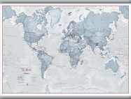 Medium The World Is Art - Wall Map Teal (Rolled Canvas with Hanging Bars)