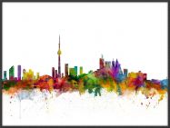 Large Toronto Canada Watercolour Skyline (Wood Frame - Black)