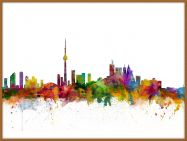 Large Toronto Canada Watercolour Skyline (Wood Frame - Teak)