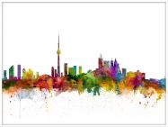 Large Toronto Canada Watercolour Skyline (Wood Frame - White)