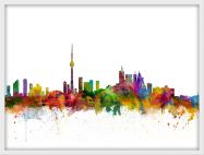 Small Toronto Canada Watercolour Skyline (Wood Frame - White)