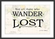 Travel Quote Map Print 'Not all those who wander...' (Wood Frame - Black)