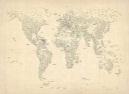 Large Typography World Map of Cities (Rolled Canvas - No Frame)