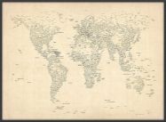 Large Typography World Map of Cities (Wood Frame - Black)
