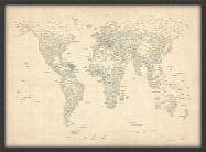 Medium Typography World Map of Cities (Wood Frame - Black)