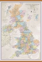 Huge UK Classic Wall Map (Wooden hanging bars)