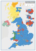 Huge UK Parliamentary Constituency Boundary Wall Map (December 2019 results) (Laminated)